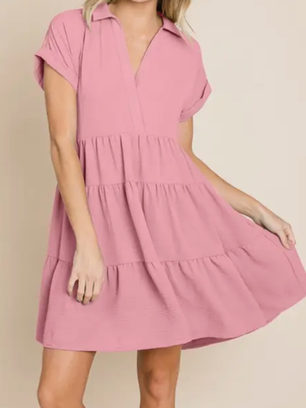 Relaxed Tiered Dress in Dusty Pink